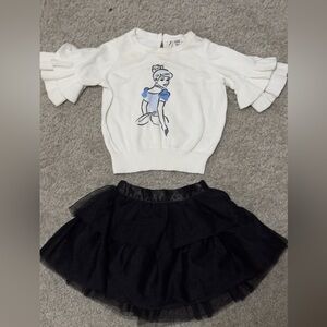 Janie and Jack Black tutu skirt and white ruffle cuffs Disney Cinderella top